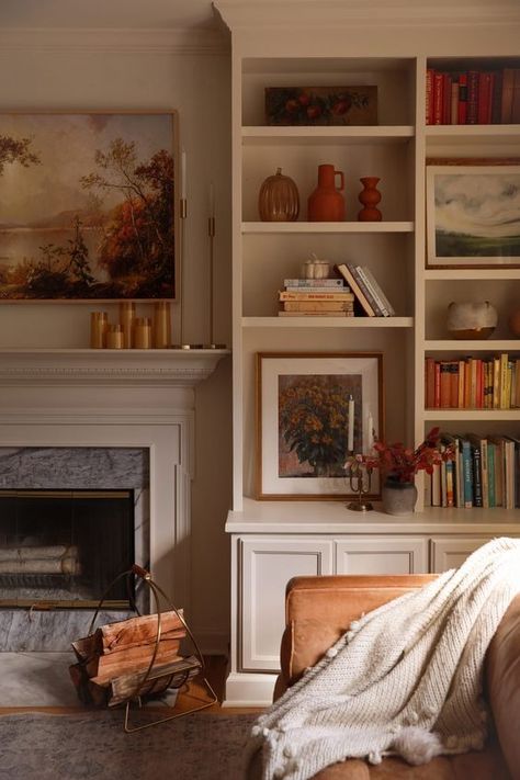 21+ Sophisticated Living Room Ideas You Need To Know Built In Shelves Master Room, Antique Shelves Living Room, Mantel And Built Ins, Bookcase Surrounding Fireplace, Built Ins With Frame Tv, Colonial Fireplace With Built Ins, Built In Shelves Living Room Victorian, Craftsman Style Built Ins Bookcases, Cozy Fireplace With Built Ins