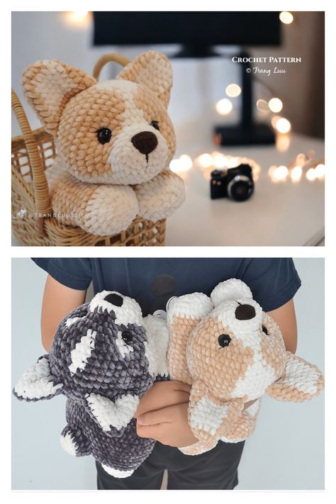 Amigurumi Corgi, Gifts Crochet, Crochet Dog Patterns, Crochet Toys Free, Easy Crochet Animals, Crochet Tutorial Pattern, Keychain Crochet, Cozy Crochet Patterns, Crochet Animals Free Patterns