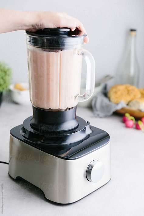 Woman Using Blender To Blend Radish Soup | Stocksy United blender soup food kitchenware appliance blend healthy kitchen mixer pink radish vegan vegetable vegetarian Blender Photography, Radish Soup, Blender Soup, Light Dragon, Photography Reference, Dragon God, Mixer Grinder, Canning Lids, 5 Senses