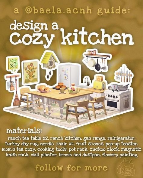 Baela / Animal Crossing Guides & Tips | 📌 SAVE THIS GUIDE and steal my method to designing a cozy kitchen in Animal Crossing! 🐸 follow @baela.acnh to play more Animal Crossing 🏝… | Instagram Acnh Guide, Happy Home Paradise, Cottagecore Animal Crossing, Acnh Cottagecore, Animal Crossing Funny, Animal Crossing Guide, Island Theme, Animal Crossing Wild World, Pocket Camp