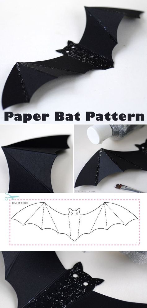 Wall of Paper Bats Tutorial & Pattern | Paper bat, Halloween paper crafts, Halloween diy paper Paper Bats Hanging From Ceiling, Construction Paper Bats Halloween Crafts, Diy Paper Bats Template, Gothic Paper Crafts, How To Make Paper Bats, Hanging Bat Craft, Diy Halloween Paper Decorations, Bat Pattern Templates, Paper Bats On Walls