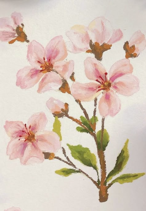 Watercolor Art Ideas Flowers, Oil Pastel Botanical, Oil Pastel Art Flowers Easy, Oil Pastel Floral Art, Flower Oil Pastel Art, Flower Oil Pastel Drawing, Oil Pastels Flowers, Pastles Drawings Aesthetic, Cherry Blossom Oil Pastel