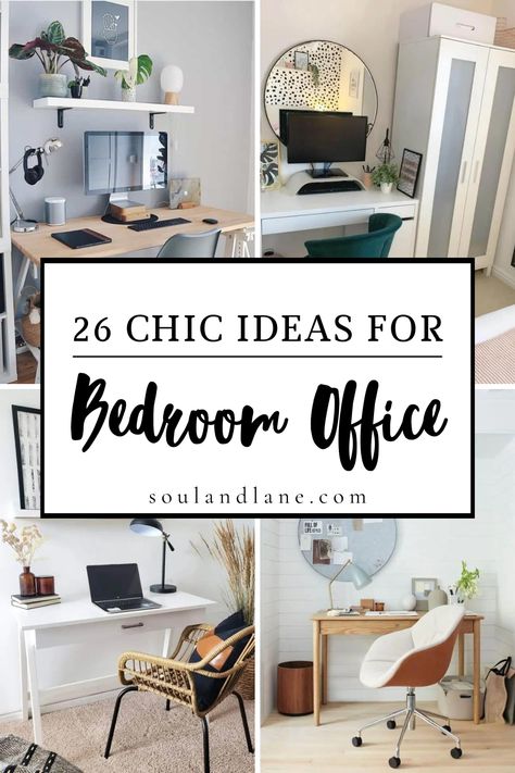 Merge productivity with tranquility by exploring chic bedroom office ideas designed for those who desire a balanced space. Discover how to cleverly integrate a work area into your bedroom without sacrificing comfort or style. From compact, minimalist desks that fit snugly into cozy corners to creative storage solutions that keep clutter at bay, these ideas will inspire you to create a multifunctional space where work and rest coexist harmoniously. Incorporate soothing colors, strategic lighting, Office Bedroom Layout Ideas, Room Ideas With Work Space, Small Office Nook In Bedroom, Bedroom Small Office Space, Bedroom Office Space Ideas, Small Home Office Ideas Bedrooms Tiny Spaces, Bedroom With Writing Desk, Bed With Desk Next To It, Main Bedroom Office Combo