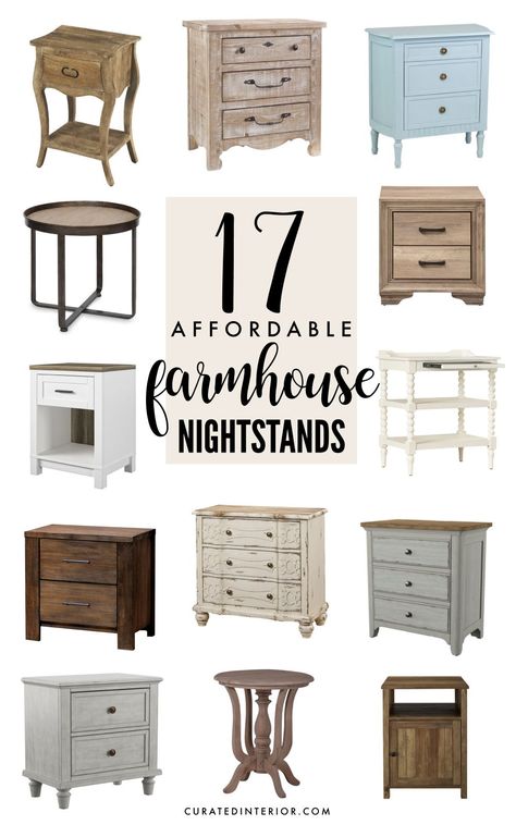 17 Affordable Farmhouse Nightstands for your modern farmhouse bedroom decor. We love farmhouse furniture and these affordable nightstands are perfect for any Fixer upper bedroom home! Tall Farmhouse Nightstand, Rustic Farmhouse Bedroom Master Suite Nightstands, Farmhouse Nightstand Ideas, Modern Farmhouse Nightstand Decor, Modern Farmhouse Bedside Table, Affordable Nightstands, Farmhouse Night Stand, Farmhouse Bedside Table, Decor Over Couch