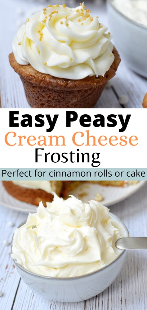 Dreamy cream cheese frosting for all your cupcakes, cakes and cinnamon rolls! Easy cream cheese frosting | Homemade | Fluffy | How to make | For carrot cake | For cake | Best cream cheese frosting for cake | gluten free desserts Easy Cream Cheese Frosting, Frost Cupcakes, Cream Cheese Buttercream Frosting, Carrot Banana Cake, Cream Cheese Frosting Easy, Cream Cheese Frosting Cake, Cheese Frosting Recipe, Frosting Recipes Easy, Rolls Easy