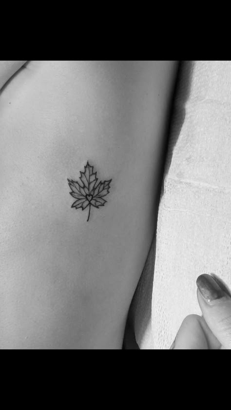 Simple Canada Tattoo, Toronto Tattoo Ideas Canada, Canada Symbols Art, Maple Leaf Tattoo Minimalist, Tiny Maple Leaf Tattoo, Canadian Inspired Tattoos, Small Canada Tattoo, Canada Travel Tattoo, Canada Leaf Tattoo