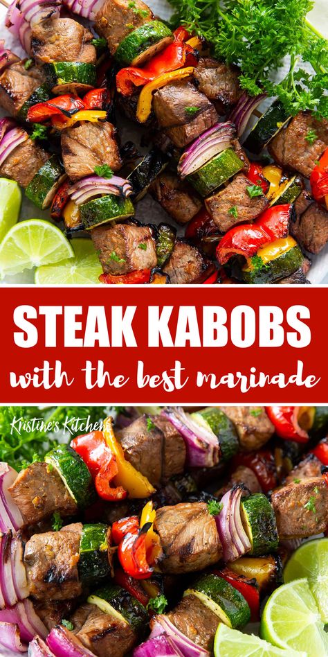 Steak And Vegetables, Beef Kabob Marinade, Best Marinade, Kabob Marinade, Beef Kabob Recipes, Grilled Kabob Recipes, Beef Tip Recipes, Steak Kabobs, Beef Kabobs