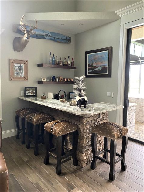 Custom projects, decor and furniture - Rustic - Home Bar - San Francisco - by Your Western Decor Rustic Wine Bar, Axis Deer Hide, Hunting Home Decor, Southwestern Kitchen, Axis Deer, Western Bar, Dining Seating, Western Kitchen, Bar Stool Seats