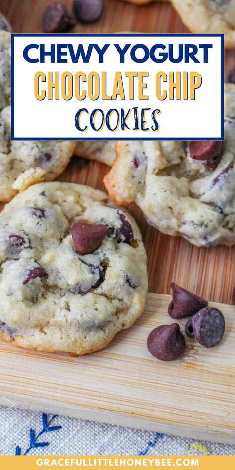 These Chewy Yogurt Chocolate Chip Cookies are the perfect Christmas cookies to gift to friends, family, neighbors, and of course Santa. This cookie recipe calls for Greek yogurt, which gives them a more soft and moist texture. Make these amazing, soft, chewy cookies in just 30 minutes. Yogurt Chips Recipe, Greek Yogurt Cookies Healthy, Greek Yogurt Oatmeal Cookies, Yogurt Chocolate Chip Cookies, Greek Yogurt Cookie Recipes, Greek Yogurt Chocolate Chip Cookies, Desserts Using Greek Yogurt, High Protein Christmas Cookies, Homemade Healthy Cookies