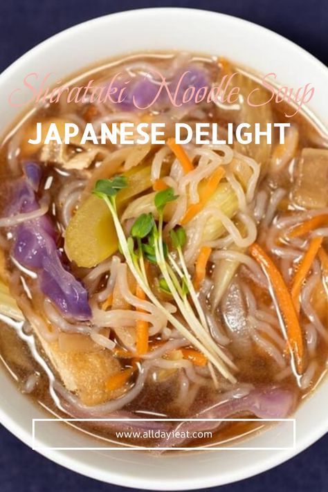 Delicious shirataki noodle soup recipe with vegetables and dashi broth. Enjoy the perfect blend of flavors in this satisfying dish. Recipes With Dashi, Traditional Japanese Recipes, Vegetable Soup Ingredients, Japanese Noodle Dish, Recipe With Vegetables, Authentic Japanese Recipes, Healthy Japanese Recipes, Vegetable Noodle Soup, Lentil Vegetable Soup