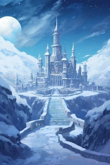 Snow Castle Fantasy Art, Snowy Castle Aesthetic, Ice Castle Fantasy Art, Fantasy Ice Castle, Castle In Snow, Castle In The Snow, Snowy Castle, Cryptid Academia, Winter Court