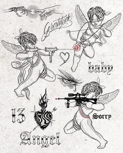 Cherub Characters From Movies, Cherub Tattoo, Girl Face Tattoo, Rune Tattoo, Clever Tattoos, Half Sleeve Tattoos For Guys, Sketch Tattoo Design, Zodiac Tattoos, Tattoo Design Book