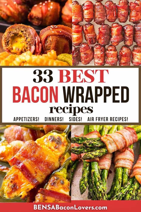 Bacon wrapped cheeseburger bites, bacon wrapped Little smokies sausages, jalapeno poppers and bacon wrapped asparagus bundles. Bacon Wrap Appetizers, Bacon Wrapped Dinner Ideas, Bacon Wrapped Appetizer Recipes, Bacon Wrapped Veggies, Bacon Wrapped Food Ideas, Low Carb Bacon Recipes, Snacks With Bacon, Smoked Bacon Appetizers, Bacon Wrapped Ideas