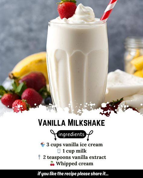 Milkshakes Recipes Easy, Vanilla Milk Shake Recipes, Milk Shakes Recipes, Milkshake Recipe Vanilla, Christmas Milkshakes, Milkshake Recipe With Ice Cream, Vanilla Milkshake Recipe, Milkshake Cup, Ice Cream Milkshake