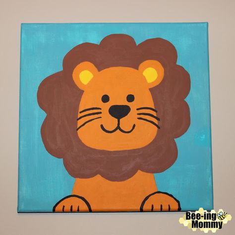 DIY Lion painting wall decor for a nursery Easy Canvas Painting Animals, Canvas Painting For Nursery, Lion Easy Painting, Diy Nursery Painting Canvases, Lion Canvas Painting Easy, Funny Animal Paintings Easy, Lion Painting For Kids, Easy Animals To Paint, Kid Painting Ideas On Canvas