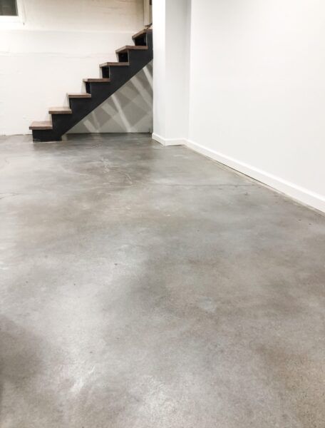 Stained Concrete Basement Floor Basement Floor Colors Paint Concrete, Cement Basement Floor Ideas, Light Stained Concrete Floors, Indoor Concrete Floors, Indoor Concrete Floor Ideas, Stained Concrete Basement Floor, Acid Wash Concrete, Painted Cement Floors, Seal Concrete Floor