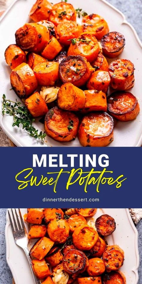 Melting Sweet Potatoes With Maple Pecan Sauce, Melted Sweet Potatoes, Thanksgiving Starchy Side, Cooking With Sweet Potatoes, Melting Sweet Potatoes With Maple Butter, Thanksgiving Recipes Yams, Sweet Potato Melts, Melting Sweet Potatoes Recipe, Delicious Sweet Potato Recipes