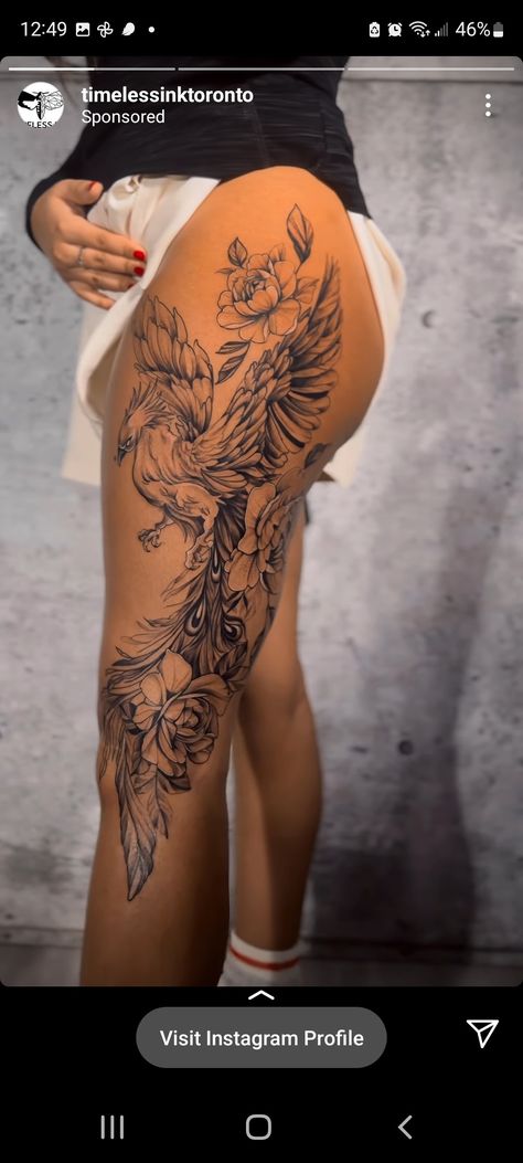 Phoenix Tattoo Women, Contemporary Tattoo, Phoenix Tattoo Feminine, Hip Thigh Tattoos, Design Tattoos, Spine Tattoos For Women, Tattoos For Black Skin, Leg Tattoos Women, Dope Tattoos For Women