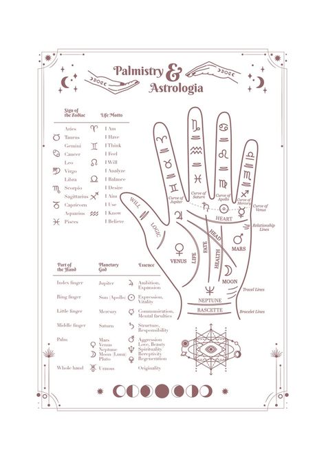 Palm Reading Drawing, Astrology Planets Cheat Sheet, Palm Reading Chart, Palm Reading Charts For Beginners, Palm Signs Of A Witch, Astrology Houses Explained, Palmistry For Beginners, Palm Reading For Beginners, Book Of Shadows Ideas Pages