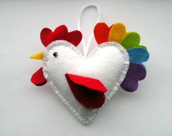 Felt Birds Ornaments Easter Chickens Felt Ornaments by feltgofen Emmaus Walk, Felt Chicken, Felt Birds Ornaments, Chicken Bird, Easter Chicken, Chicken Crafts, Chicken Decor, Felt Ornament, Felt Heart