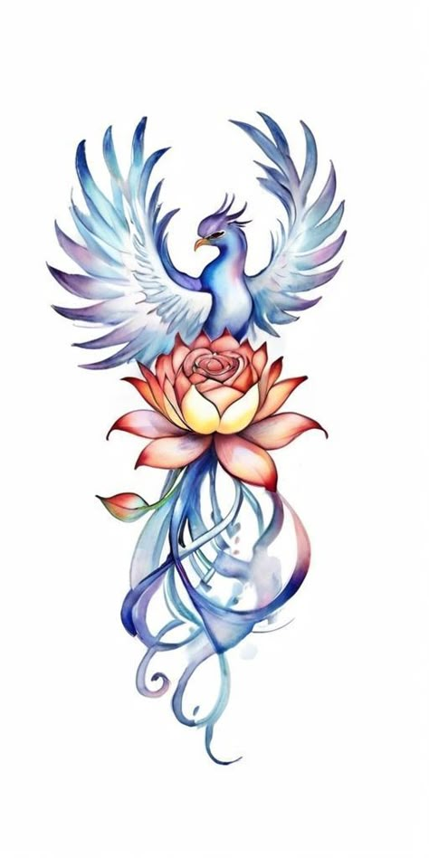 Feminine Phoenix Tattoos, Phoenix With Lotus Tattoo, Lotus Phoenix Tattoo, Phoenix And Lotus Tattoo, Phoenix Lotus Tattoo, Phoenix Tattoo Feminine Back, Phoenix Flower Tattoo, Fenix Tattoo Design, Phoenix Tattoo Design Feminine