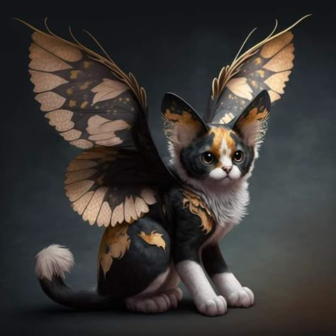 Fantasy Cat Creature, Fantasy Animals Magical Creatures, Gato Angel, Cat Familiar, Aho Girl, Cute Monsters Drawings, Fantasy Cat, Mythical Creatures Fantasy, Mystical Animals