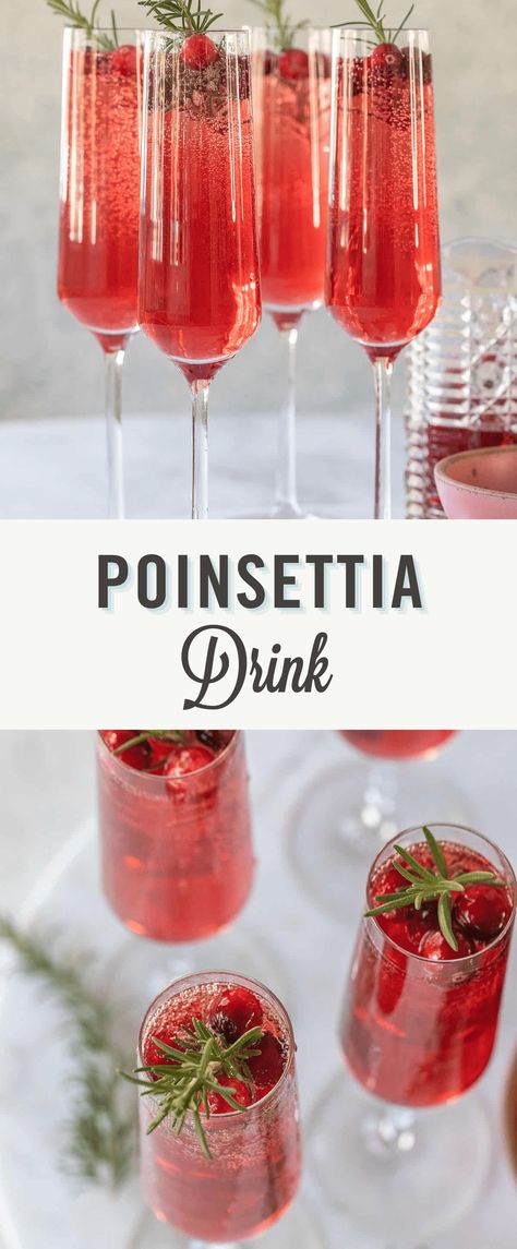 Poinsettia Drink, Cranberry Champagne Cocktail, Poinsettia Cocktail, Easy Holiday Drinks, Cranberry Cocktail Recipe, Cranberry Fizz, Pomegranate Cocktails, Holiday Punch Recipe, Cranberry Christmas