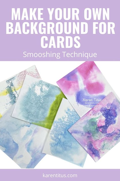 Smooshing is a fun watercolor technique where you “smoosh” the ink onto cardstock. This is a quick and fun way to experiment and create your own backgrounds for your cards! Click on the link for the tutorial. Card Craft // Card Ideas // Card Making // Card Design // Handmade Cards // Cards Handmade // Card Crafting Ink Smooshing Cards, Smooshing Technique Cards, Ink Smooshing Technique, Watercolor Stampin Up Cards, Watercolor Background Cards, Watercolor Stamping Techniques, Watercolor Backgrounds For Cards, Handmade Painted Cards, Stampin Up Techniques Tutorials