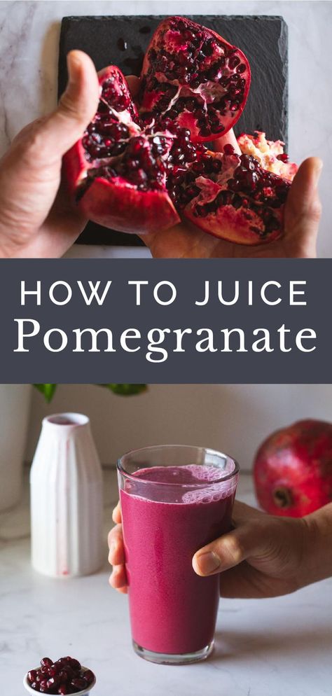 How to Juice Pomegranate plus 10 amazing health benefits Pomegranate Recipes Healthy, Pomegranate Juice Benefits, Pomegranate Health Benefits, Health Benefits Of Pomegranate, Post Workout Smoothie Recipes, Vegan Drinks Healthy, Pomegranate Recipe, Pomegranate Benefits, Pomegranate Drinks