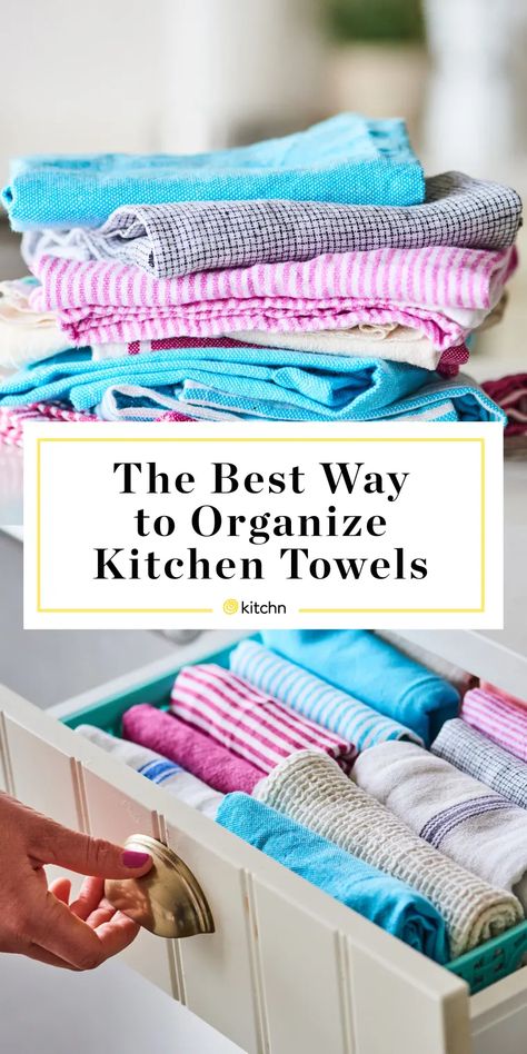 Kitchen Towels Storage, Towels Storage, Marie Kondo Organizing, Kitchen Towel Ideas, Folding Towels, Turquoise Kitchen, Organize Kitchen, Flour Sack Kitchen Towels, Towel Ideas