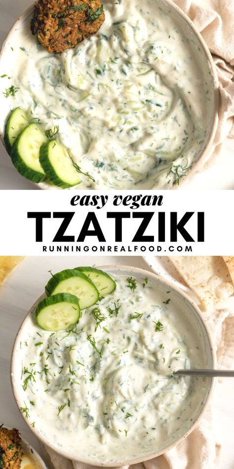 Falafel Vegan, Tzatziki Sauce Recipe, Vegan Tzatziki, Vegan Sauce, Tzatziki Recipes, Vegan Dips, Vegan Dip, Vegan Sauces, Tzatziki Sauce