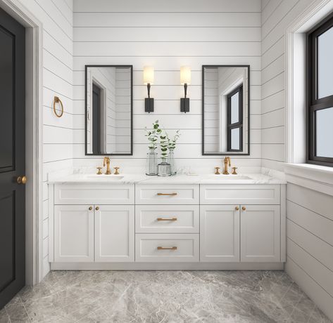 Shaker Style Bathroom Vanity - Prodeco Customized Kitchen Cabinet,Wardrobes And Bathroom Vanity. Black Bathroom Light Fixtures, Black Bathroom Light, Bathroom Vanity Style, Master Bath Ideas, Bad Inspiration, White Vanity Bathroom, Mirror Wall Bathroom, Modern Bathroom Decor, Bathroom Wall Sconces