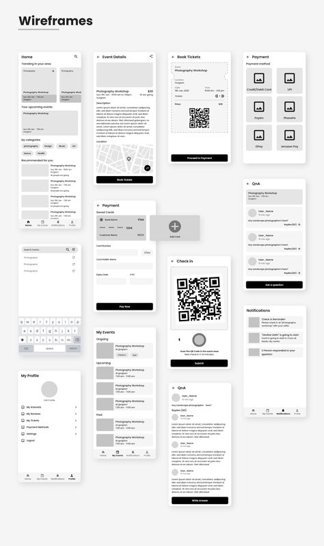 Event App Wireframe Design on Behance App Wireframe Design, Sitemap Design, App Wireframe, Application Ui Design, Ux Wireframe, Event App, App Design Layout, Wireframe Design, Ui Ux 디자인