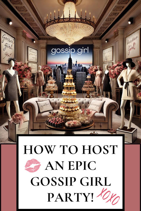 Elevate your next gathering with our ultimate guide to hosting a Gossip Girl-themed party. From chic invitations and luxurious decor to a curated playlist and scandalous party games, this blog has everything you need to throw an unforgettable Upper East Side soirée. Dive into the world of Manhattan’s elite and make your party the talk of the town. XOXO! Serena Van Der Woodsen Birthday Party, Blair Waldorf Party Theme, 2024 Party Themes, Rom Com Birthday Party, Gossip Girl Invitation, Gossip Girl Bachelorette Party, Gossip Girl Aesthetic Party, Gossip Girl Themed Birthday Party, Gossip Girl Party Aesthetic