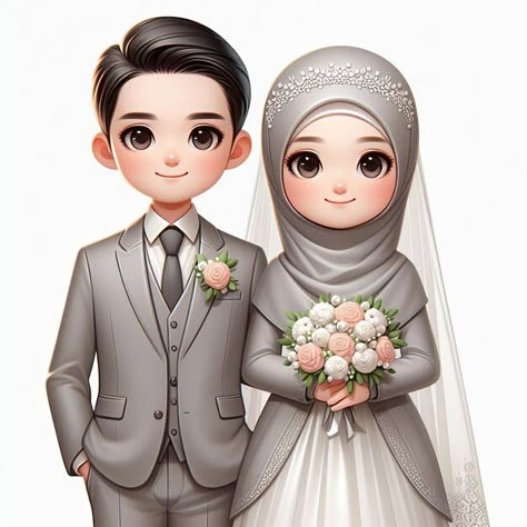 Animasi Wedding, Muslim Wedding Couple, Simple Wedding Invitation Card, Solar System Projects For Kids, Allah Mohammad, Cartoon Wedding, Hijab Anime, Simple Wedding Invitation, Very Cute Puppies