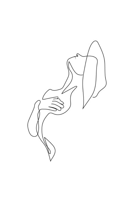 Single Line Woman Tattoo, One Line Tattoo Woman Silhouette, Woman Outline Tattoo, Female Outline Tattoo, Outline Of A Woman, Empowerment Tattoo, Random Tattoos, One Line Tattoo, Linear Art