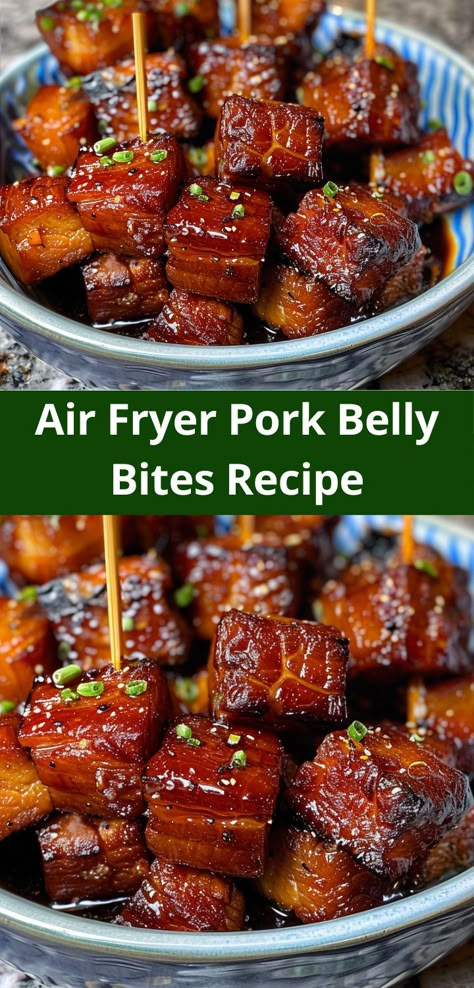 Try these easy and tasty air fryer pork belly bites. Perfectly crispy and delicious. Ideal for snacks or appetizers. Crispy Pork Belly Bites, Pork Belly Recipes Easy, Air Fryer Pork Belly, Pork Belly Bites, Pork Belly Recipes Crispy, Air Fryer Recipes Pork, Pork Bites, Fried Pork Belly, Recipes By Ingredients