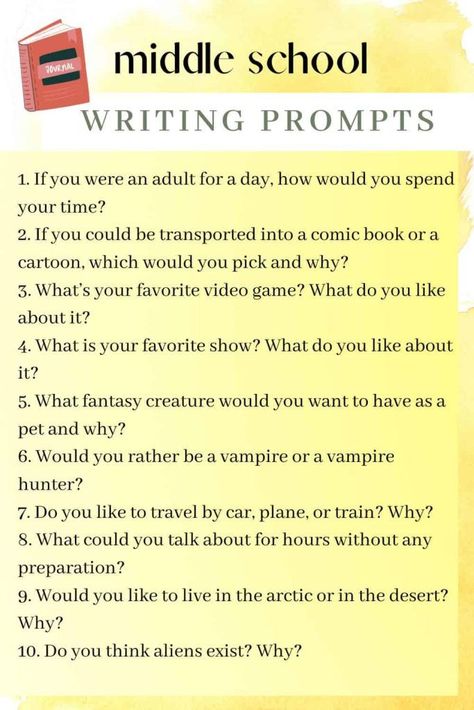 Unleash creativity with 200+ engaging writing prompts designed for middle schoolers! Perfect for sparking imagination, improving storytelling skills, and making writing exciting. Click to explore prompts that inspire young writers! Writing Prompts For Middle School, Middle School Writing Prompts, Creative Writing Activities, Homeschool Writing, Middle School Writing, Writing Prompts For Kids, Kids Talking, School Writing, Kid Projects