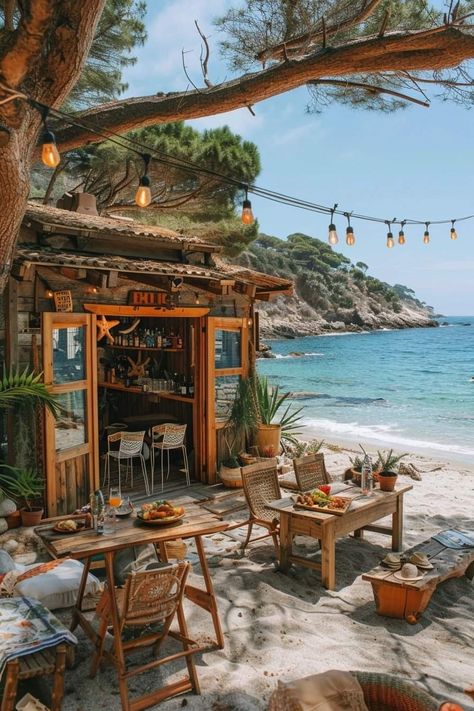 Beach Shack Interior, Seaside Cafe, Small Beach Houses, Living Space Decor, Elegant Garden, Dream Beach Houses, Beach Cafe, Exotic Beaches, Surf Shack