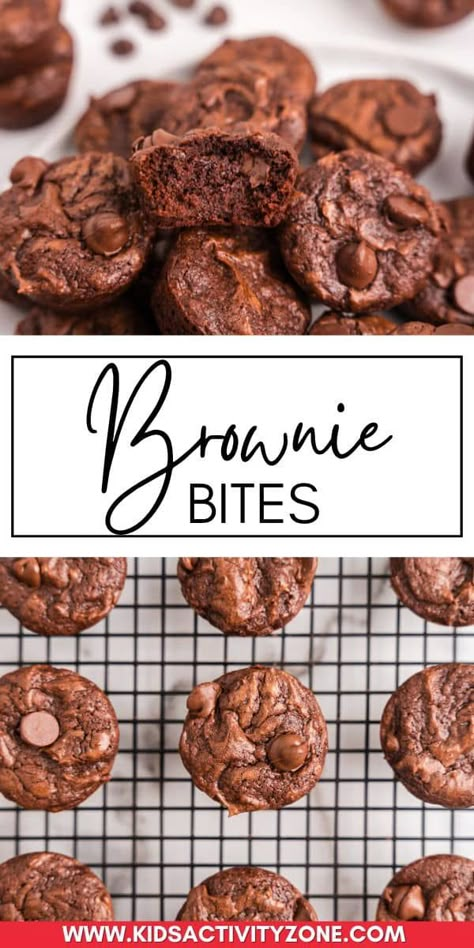 These scrumptious brownie bites are the answer to your sweet tooth woes. The best part? They're made from scratch with everyday ingredients, and they're so easy even little ones can help! In no time, you'll be enjoying warm, fudgy brownie bites that are the perfect after-school pick-me-up or sweet ending to dinner. Pantry Staple Dessert, Easy Kids Snacks, Colorful Snacks, Mini Brownie Bites, Recipes To Make With Kids, Rainbow Popsicles, Homemade Gummies, Brownie Bites Recipe, Brownie Desserts Recipes