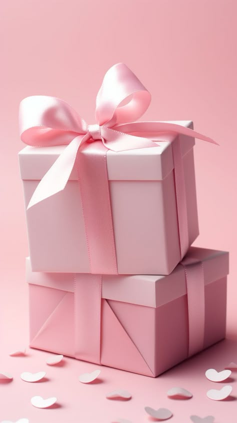 Pink gifts with bows, placed on a pink surface, reflecting a style of snapshot aesthetic and feminine sensibilities, crafting a scene that is a detailed, enchanting blend of white, pink, and simple designs, inviting viewers into a world where every hue and detail whispers a story of vibrant and enchanting celebrations. Kosmetyki Mary Kay, Vibrant Aesthetic, Feminine Gifts, Happy Galentines Day, Rose Gold Wallpaper, Pink Gift Box, Pink Images, Pink Christmas Decorations, Aesthetic Gift