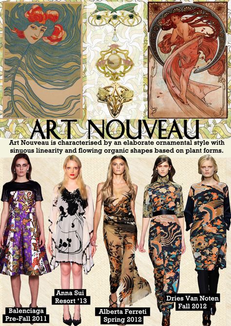 Art Nouveau Style Fashion, Art Nouveau Fashion Dress, Art Nouveau Textiles, Art Nouveau Fashion Runway, Art Nouveau Inspired Fashion, Art Nouveau Clothing Fashion, Art Deco Clothes, Art Nouveau Designs, Art Nouveau Outfit