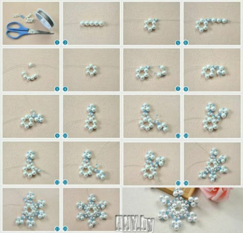 Earrings Handmade Tutorial, Diy Christmas Earrings, Beaded Ornaments Diy, Beaded Snowflakes Ornament, Anting Manik, Beaded Christmas Decorations, Beads Craft Jewelry, Beaded Snowflakes, Beaded Christmas Ornaments