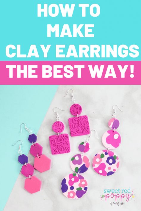 How to Make Clay Earrings: a Step by Step Tutorial - Sweet Red Poppy Make Clay Earrings, Poppy Youtube, Clay Earrings Tutorial, Diy Earrings Easy, Clay Jewelry Tutorials, Diy Earrings Polymer Clay, Baking Clay, Earrings Tutorial, Sculpey Clay