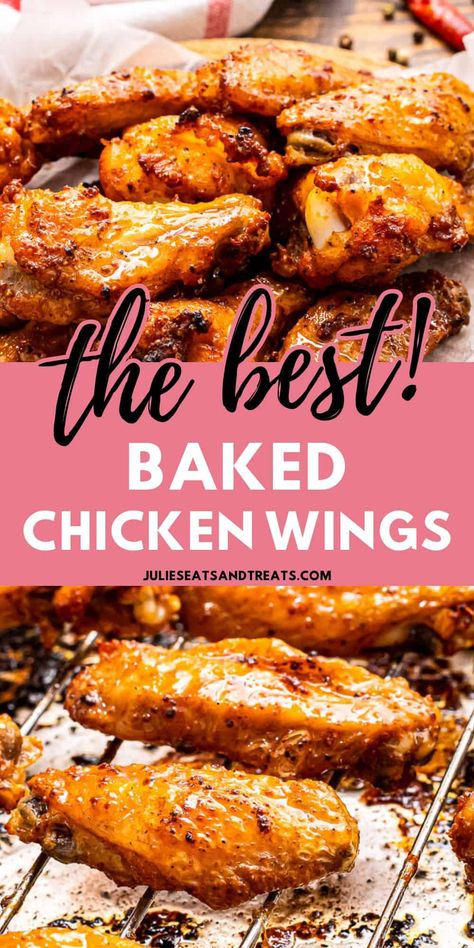 Baked Chicken Wings that are crispy with the best seasonings! These easy chicken wings are juicy, tender and the perfect appetizer or make a great finger food for dinner! It's an easy chicken wing recipe that's fail-proof every single time. Finger Food For Dinner, Wings Recipe Oven, Bruschetta Board, Best Baked Chicken Wings, Baked Chicken Wings Recipe, The Best Baked Chicken, Best Baked Chicken, Oven Chicken Wings, Wings Recipe Baked