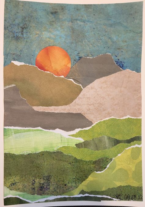 Torn Paper Art, Collage Landscape, Landscape Quilt, Collage Art Projects, Paper Collage Art, Landscape Quilts, Art Camp, Collage Art Mixed Media, Collage Ideas