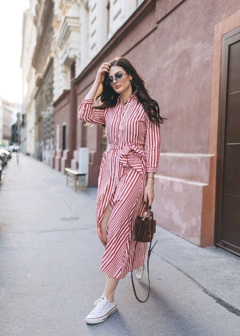 The perfect stripped shirtdress and sneaker outfit for summer complete with sun glasses. Outfit For Summer, Style Inspiration Casual, New Obsession, Striped Shirt Dress, Love At First, Sneakers Outfit, Love At First Sight, Outfits Casuales, Beautiful Dress