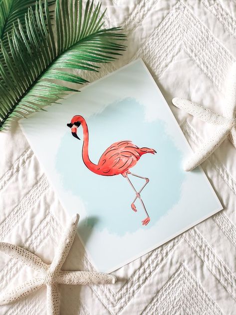 Pink Flamingo wearing heart sunglasses art print Beach Aesthetic Art, Flamingo With Sunglasses, Wild Peonies, Flamingo Artwork, Palm Tree Photography, Cute Flamingo, Aesthetic Cool, Adventure Lifestyle, Wall Art Beach