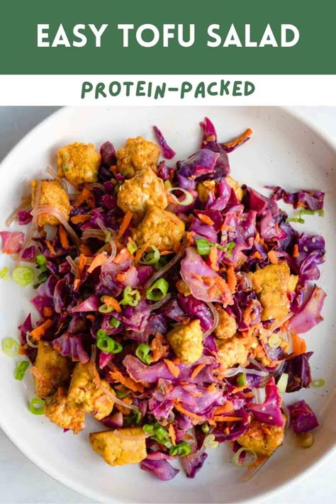 High-Protein Tofu Salad with roasted red cabbage that's loaded with antioxidants. A tasty, healthy, meal-prep friendly vegan lunch or dinner. Cold Tofu Salad Recipes, Peanuts Recipes, Dressing Rich, Tofu Salad Recipes, Cooking Schedule, Roasted Red Cabbage, Asian Tofu, Entree Salads, Recipes Tofu