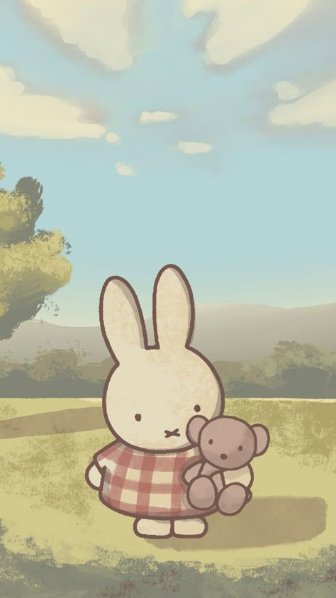 Miffy Iphone Wallpaper, Wallpaper Backgrounds Animals, Bunny Cartoon Wallpaper, Cute Miffy Wallpaper, Rabbit Lockscreen, Cute Back Rounds, Cute Drawing Background, Kawaii Bunny Wallpaper, Miffy Lockscreen